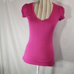 6 degrees Pink Short Sleeve V Neck Tee Shirt Size Small